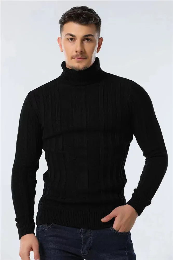 Slim Fit Pullovers Turtleneck Men Casual Basic Solid Color Warm Striped Sweater Mens New Winter Fashion Sweaters Male