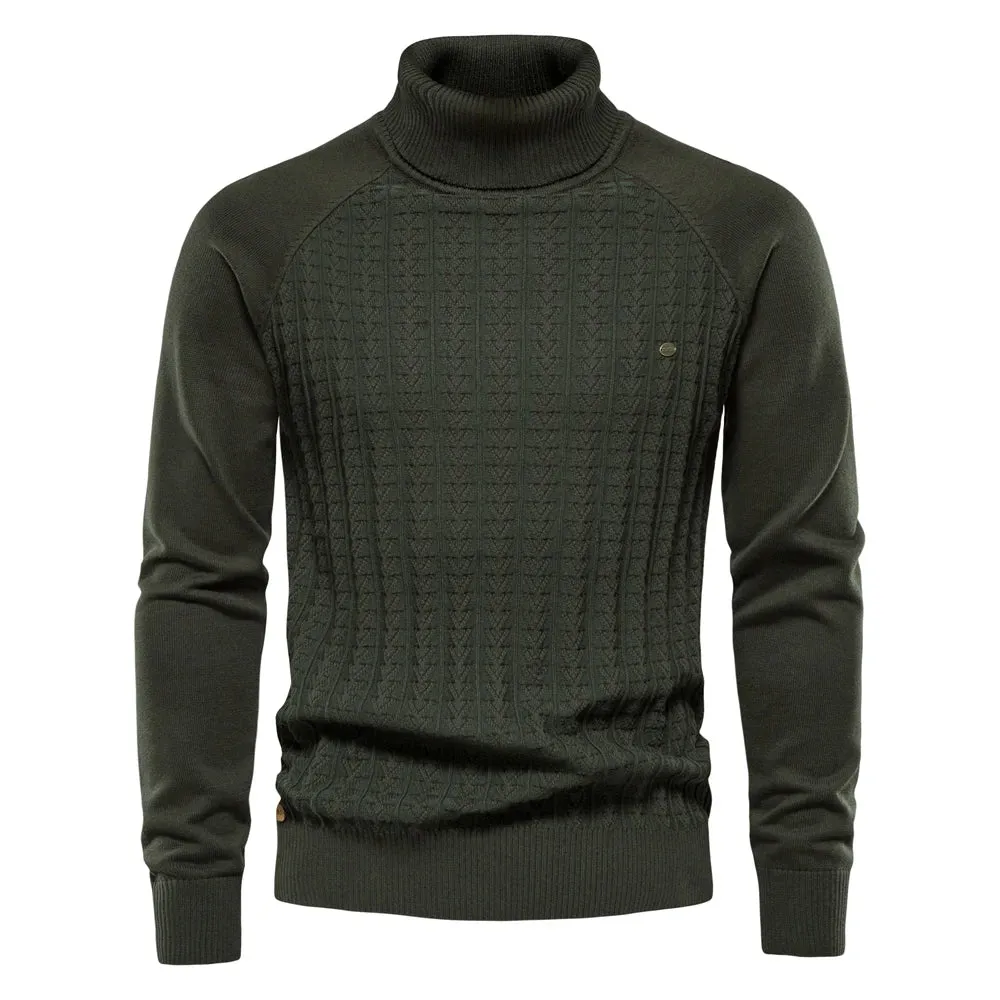 Solid Color Knitted Turtleneck Male Sweater Cotton High Quality Warm Men Pullover New Winter Casual Sweaters for Men