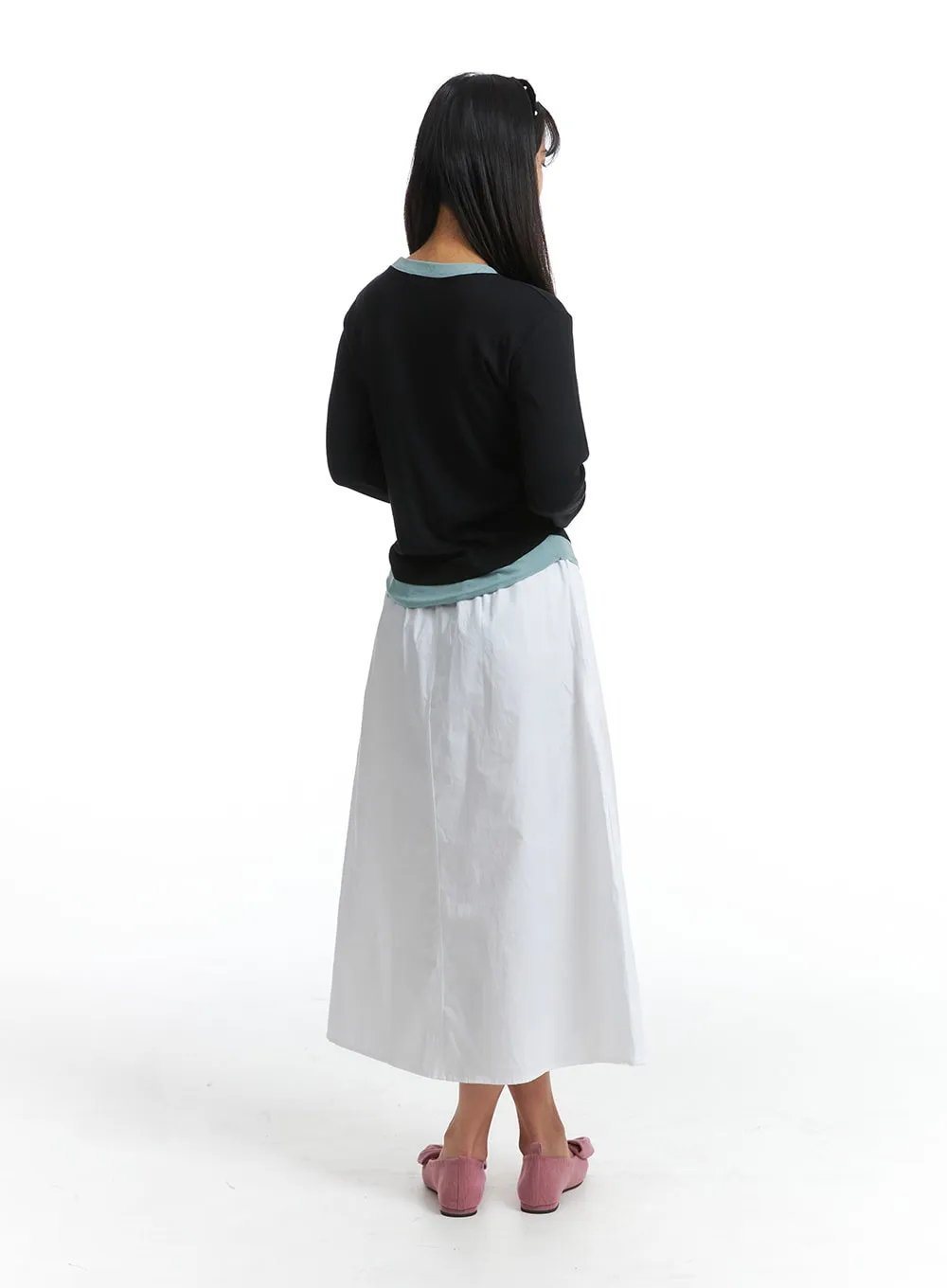 Solid Elastic Waist Maxi Skirt OJ302