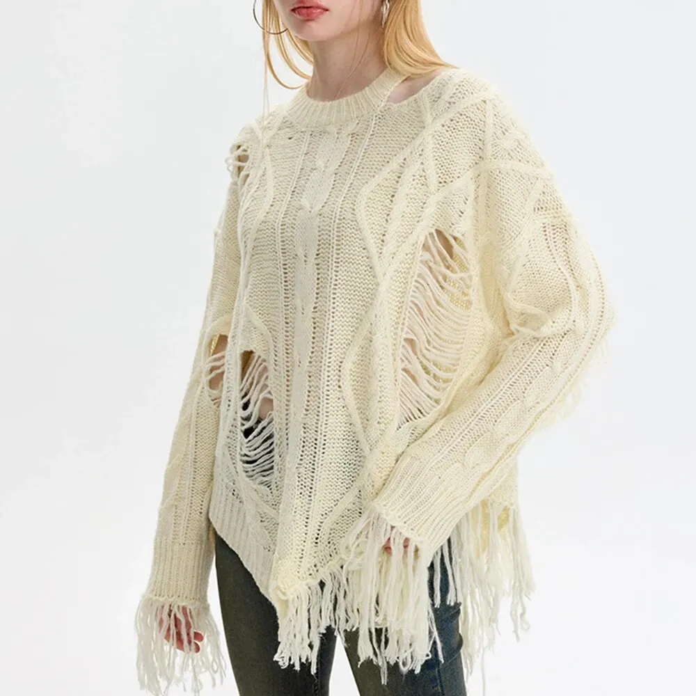 Solid Knitting Sweaters For Women Round Neck Long Sleeve Hollow Out Designer Loose Pullover Sweater Female Fashion