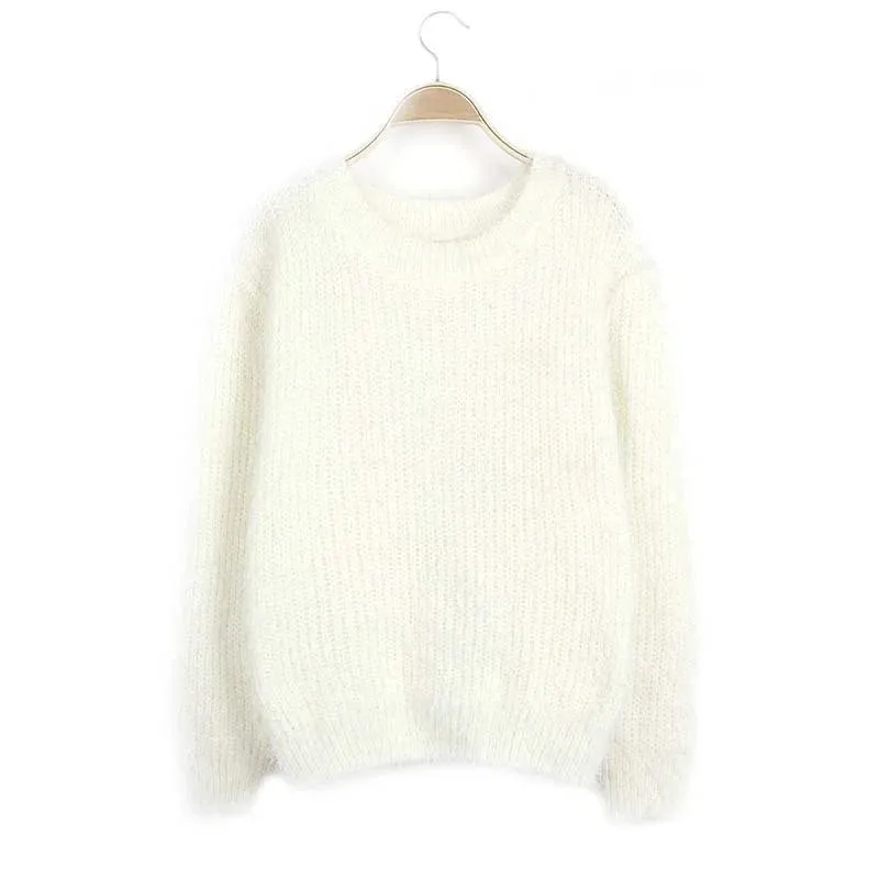 Solid Loose Basics Knitting Sweater For Women Round Neck Long Sleeve Minimalist Pullover Sweaters Female Fashion