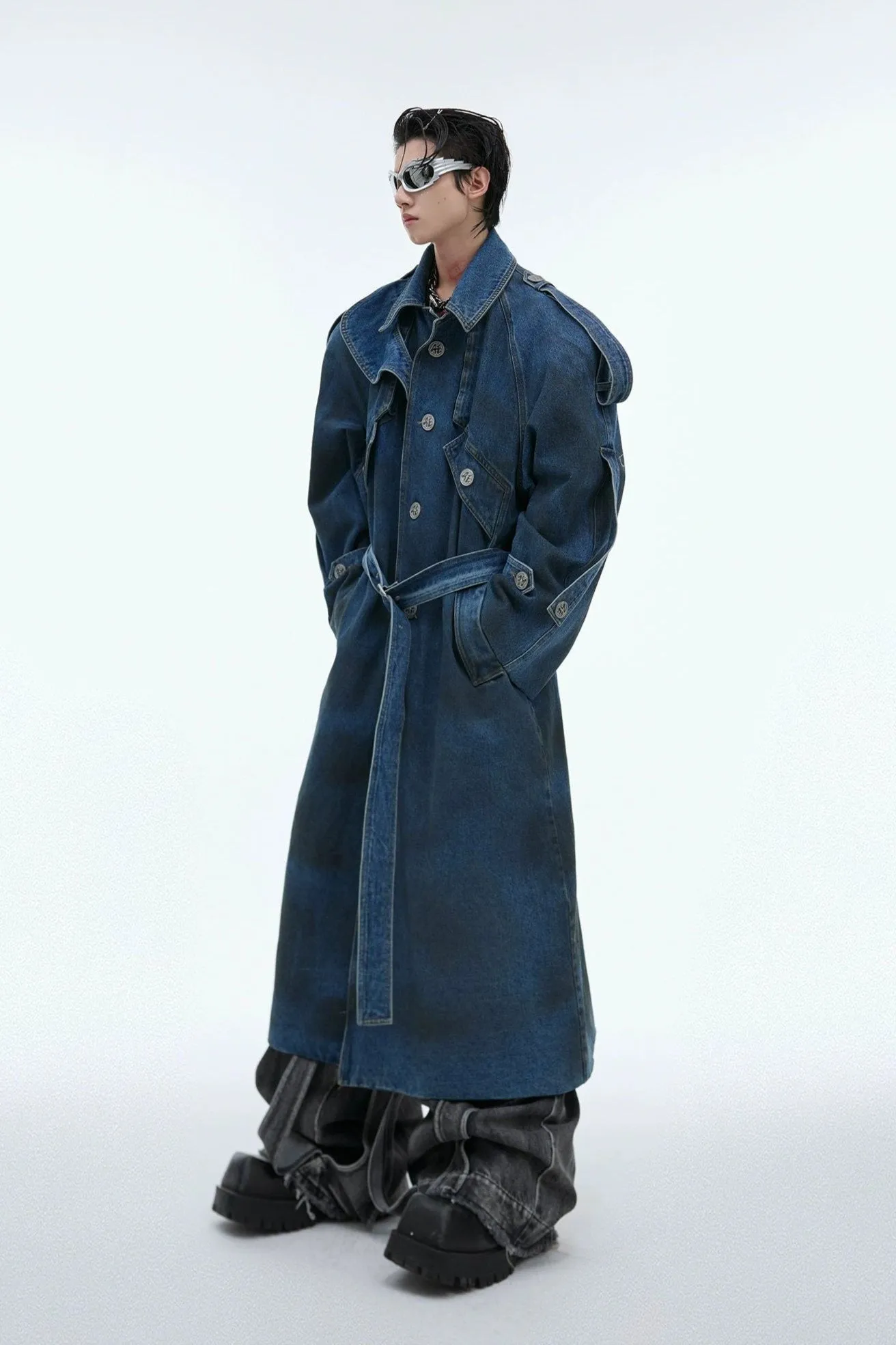 Structured Waist Belt Denim Coat