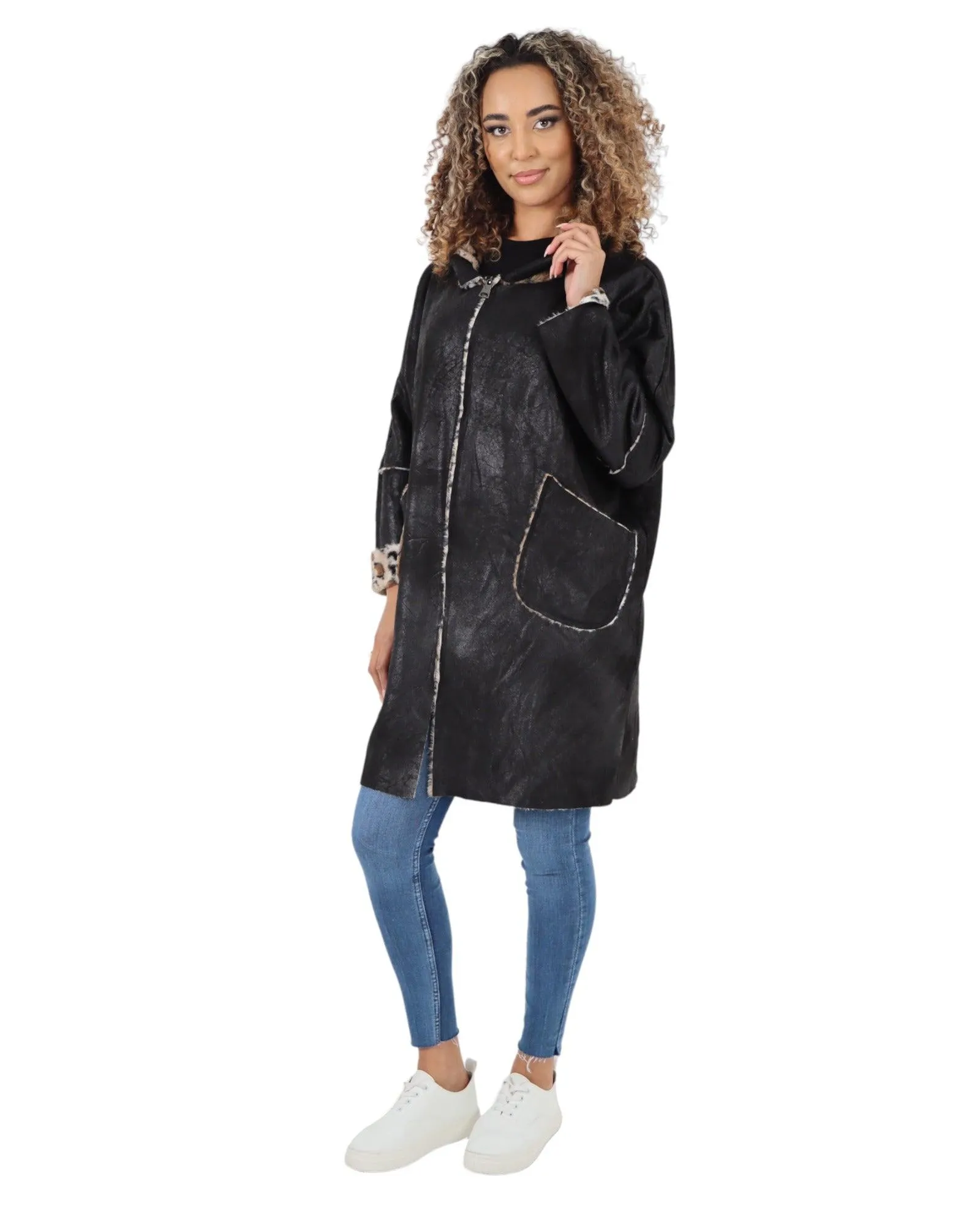 Suede Leopard Hooded Jacket