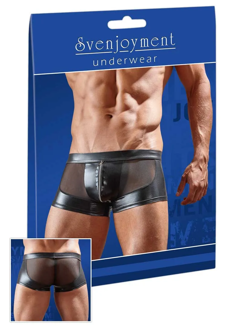 Svenjoyment Powernet Insert Wetlook Zipper Boxer Brief Underwear Black 2132141 Size M