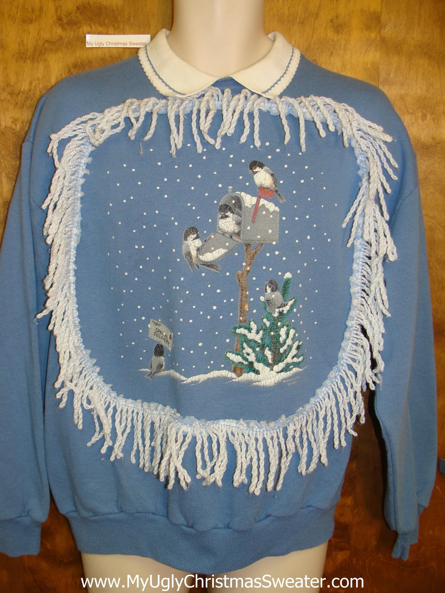 Tacky Christmas Sweatshirt Birds with the Mail in Winter