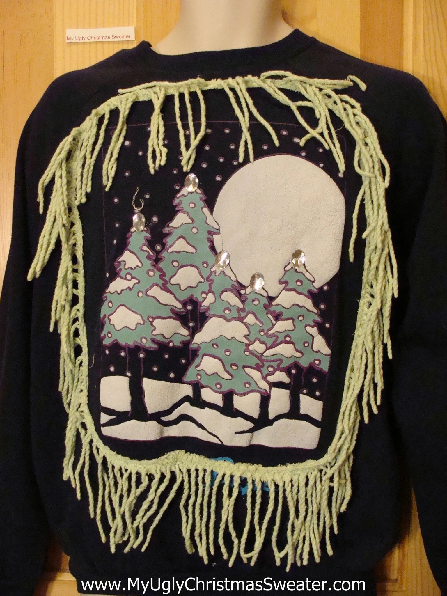 Tacky Christmas Sweatshirt Winter Huge Moon and Fringe