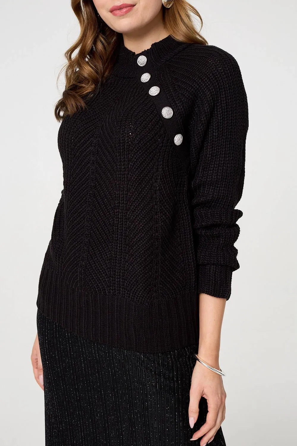 Textured Knit Button Detail Jumper