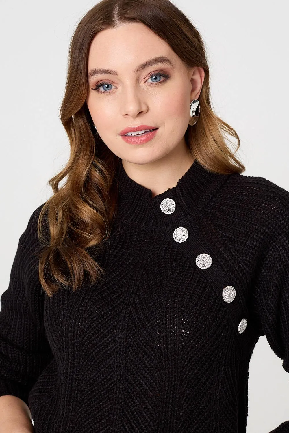 Textured Knit Button Detail Jumper