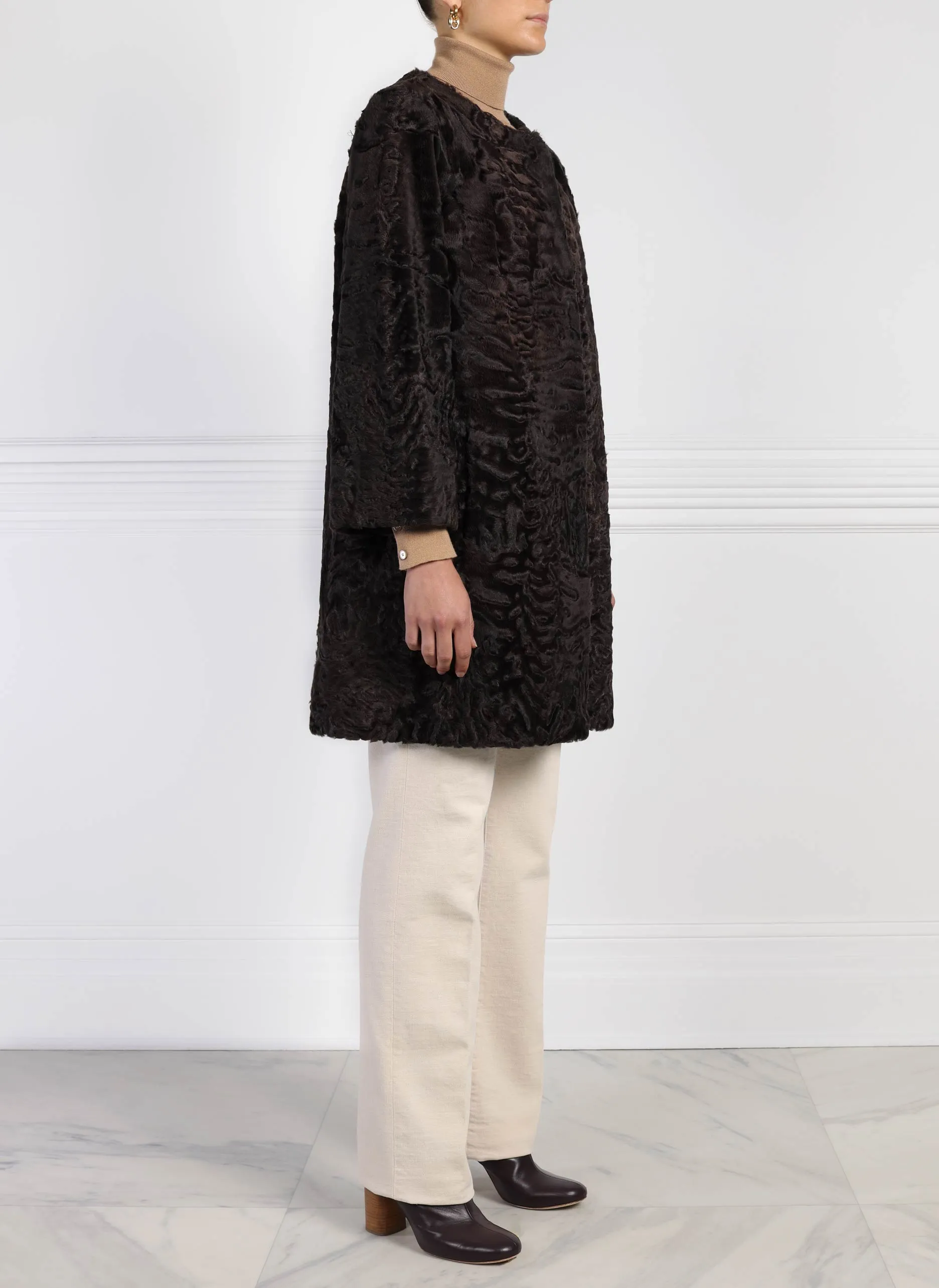 The Denise Chocolate Lamb Coat