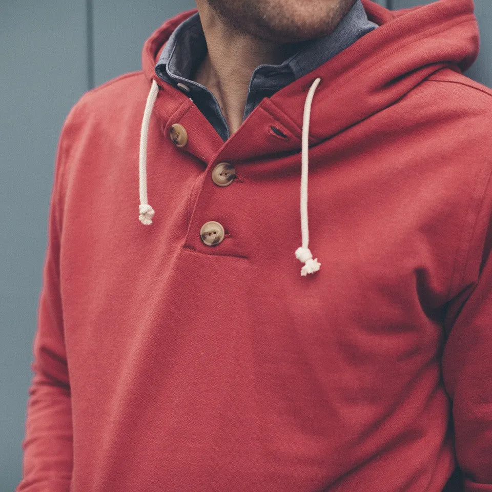 The Dusty Red 3 Button Hooded Sweatshirt