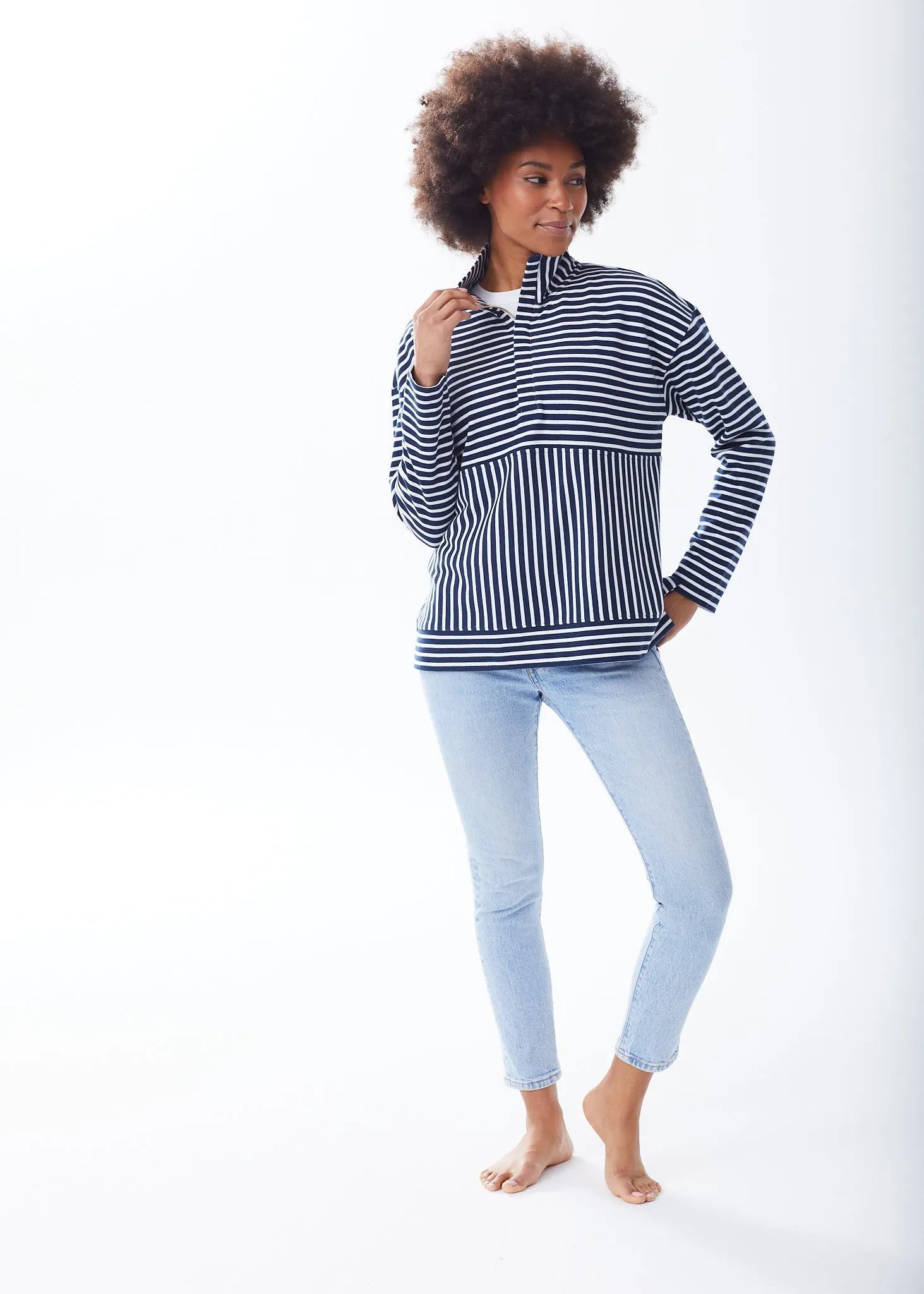 The Zip-Up Sweatshirt - Striped