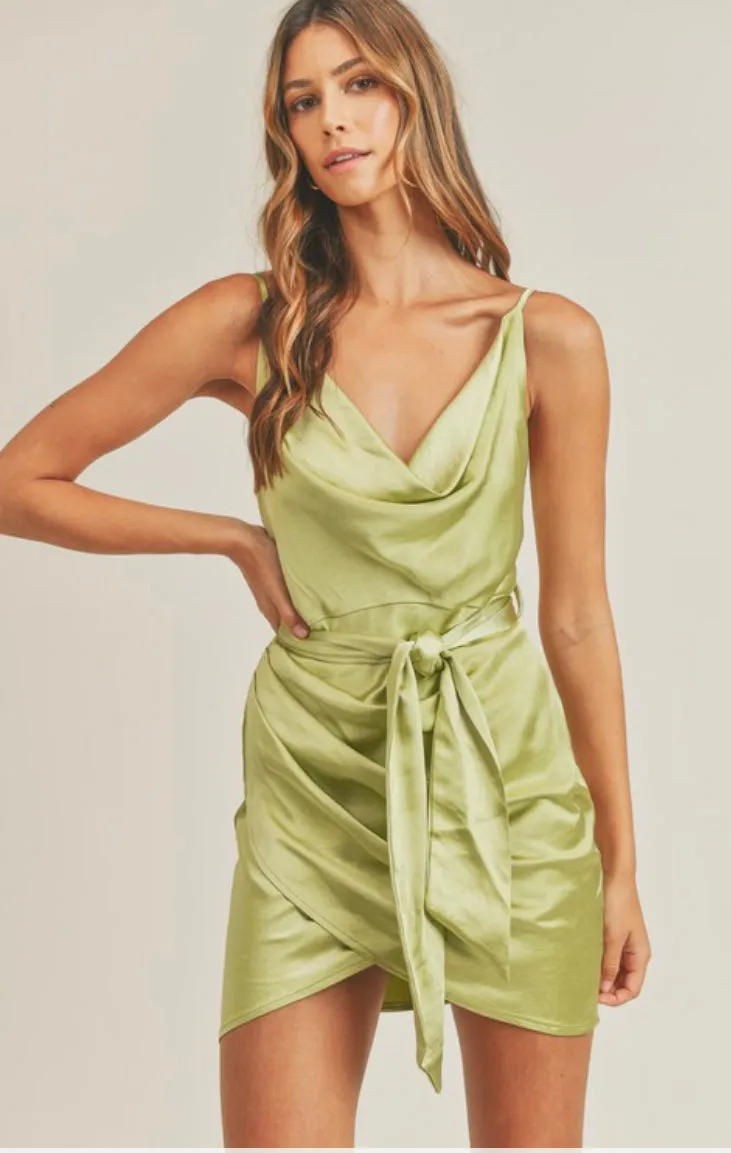 Tuba satin cowl neck mini dress