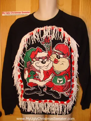 Ugly Christmas Tacky Sweatshirt Cartoon Villains with Fringe (q15)