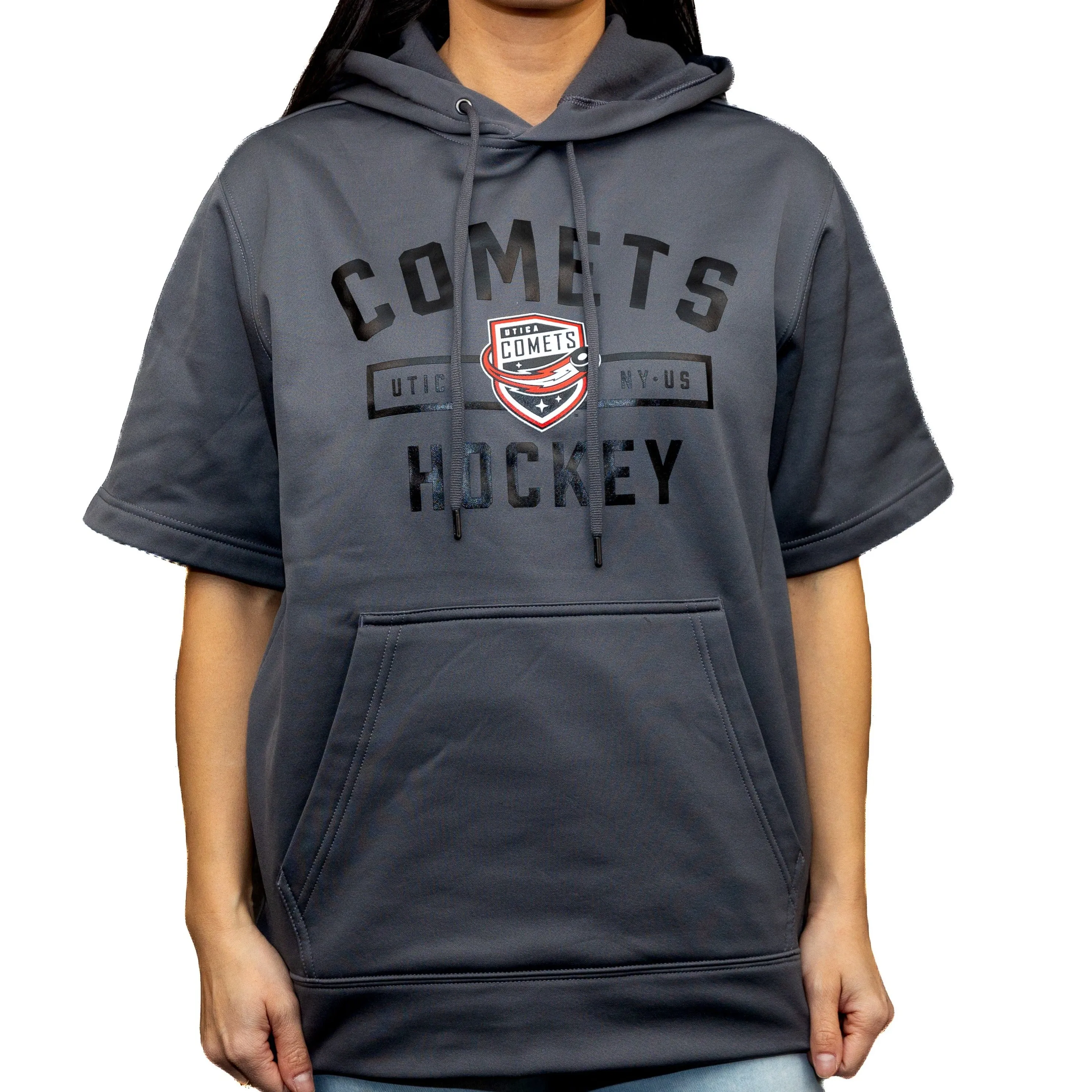 Utica Comets Grey Sport Tek Short Sleeve SS Hoodie