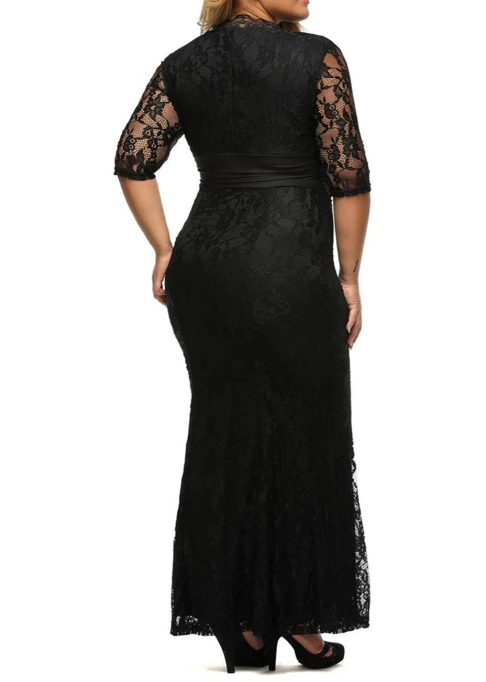 V-neck Plus Size Lace mother of the bride dress at Bling Brides Bouquet - Online Bridal Store