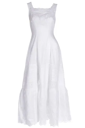 Victorian White Cotton Broderie Anglaise Dress w/ Embroidery & M Monogram