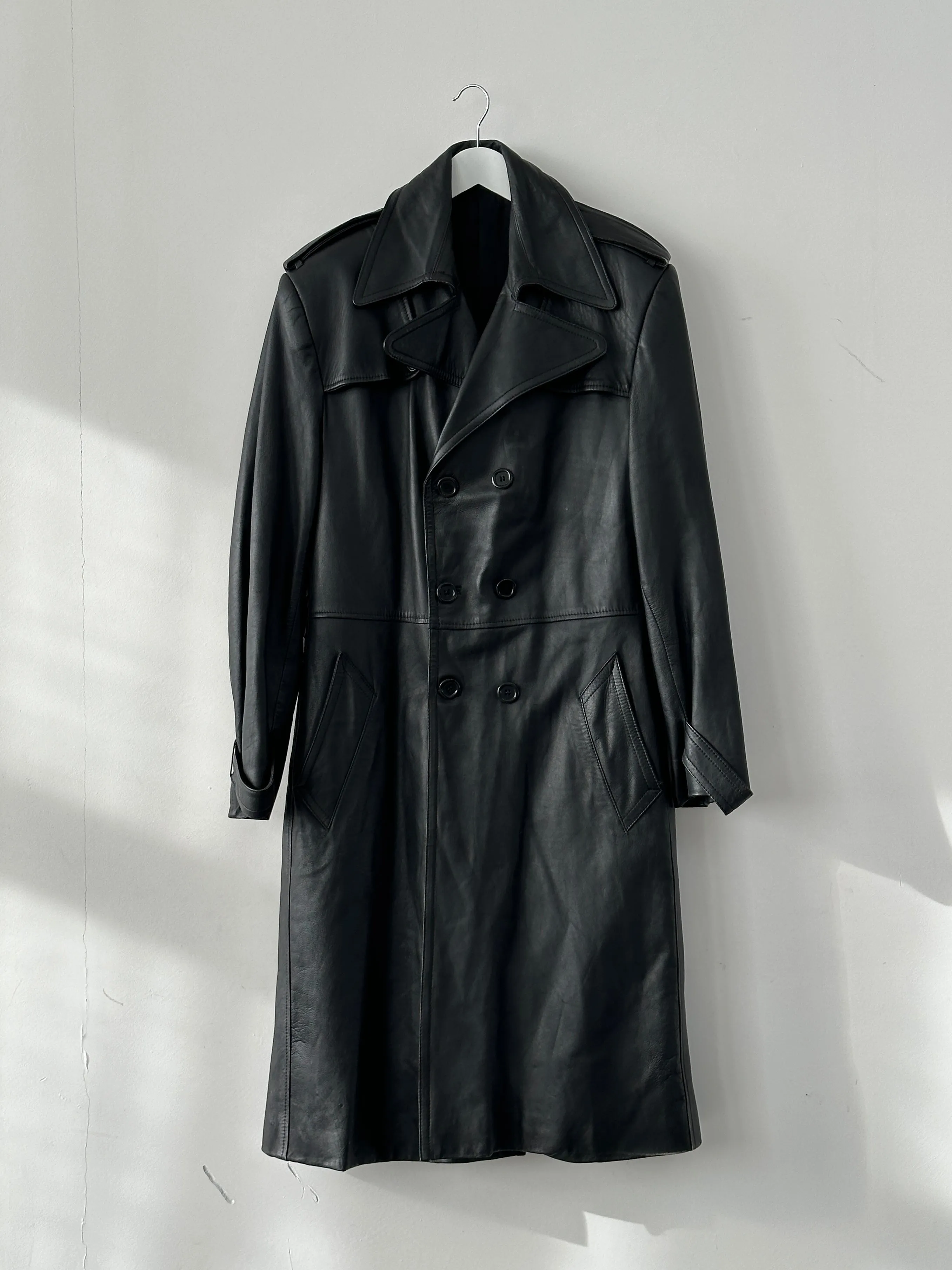 Vintage Leather Extreme Collar Trench Coat - L/XL