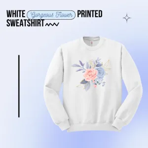 White Gorgeous Flower Printed Sweatshirt