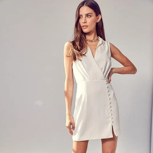 White Mini Dress with Buttons