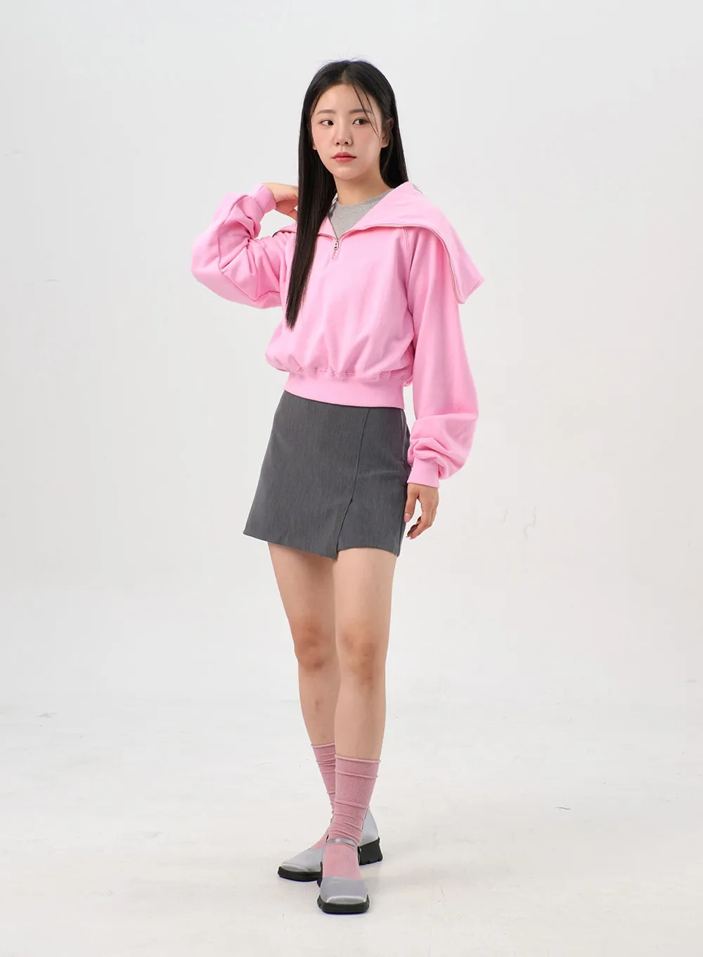 Wide Collar Half-Zip Sweatshirt OS302