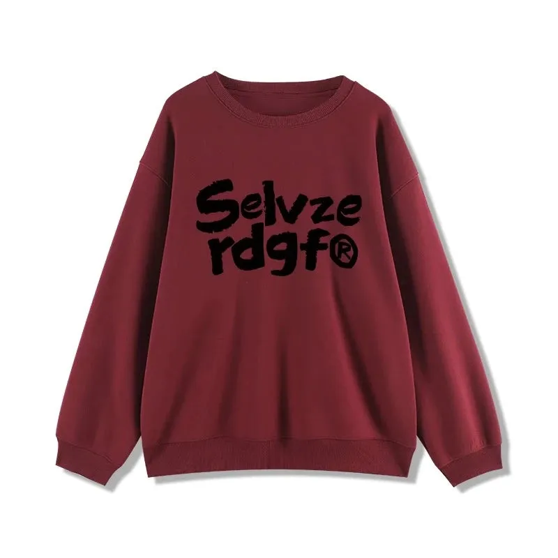 Winter Chic Letter Printing Loose Solid Color Female Hoodies Classic O-neck Simple 4-colors Casual Women Hoodies Wine Red