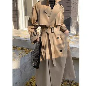 Wjczt Elegant Turn-down Collar Ladies Trench Coats Full Sleeve Double Breasted Belted Loose Female Windbreaker Winter