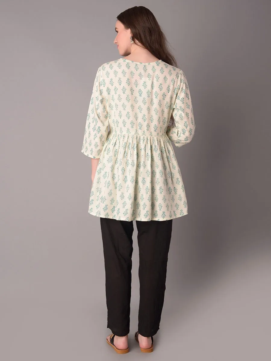 Women Off White Floral Printed Tunic