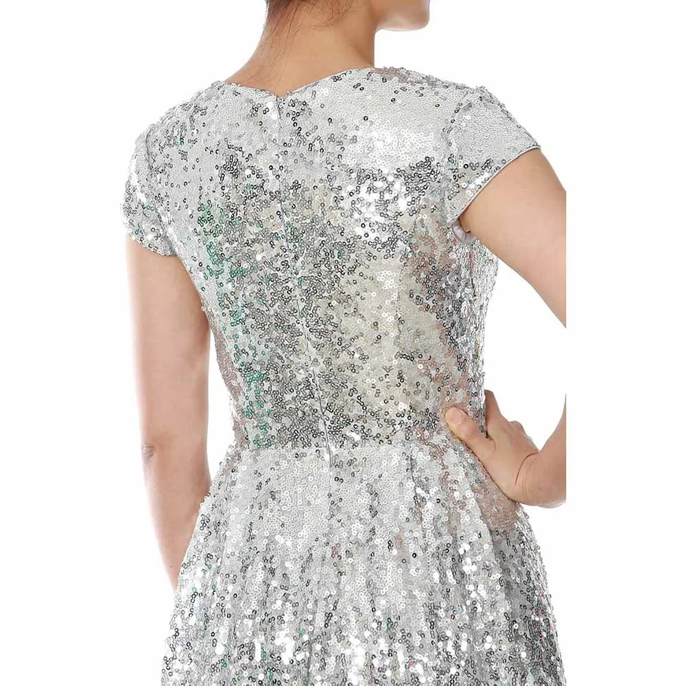 Women Sequin Midi Mother of Bride Dresses Sequin Cap Sleeves Wedding Party Custom Dress