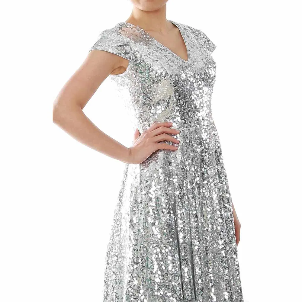 Women Sequin Midi Mother of Bride Dresses Sequin Cap Sleeves Wedding Party Custom Dress