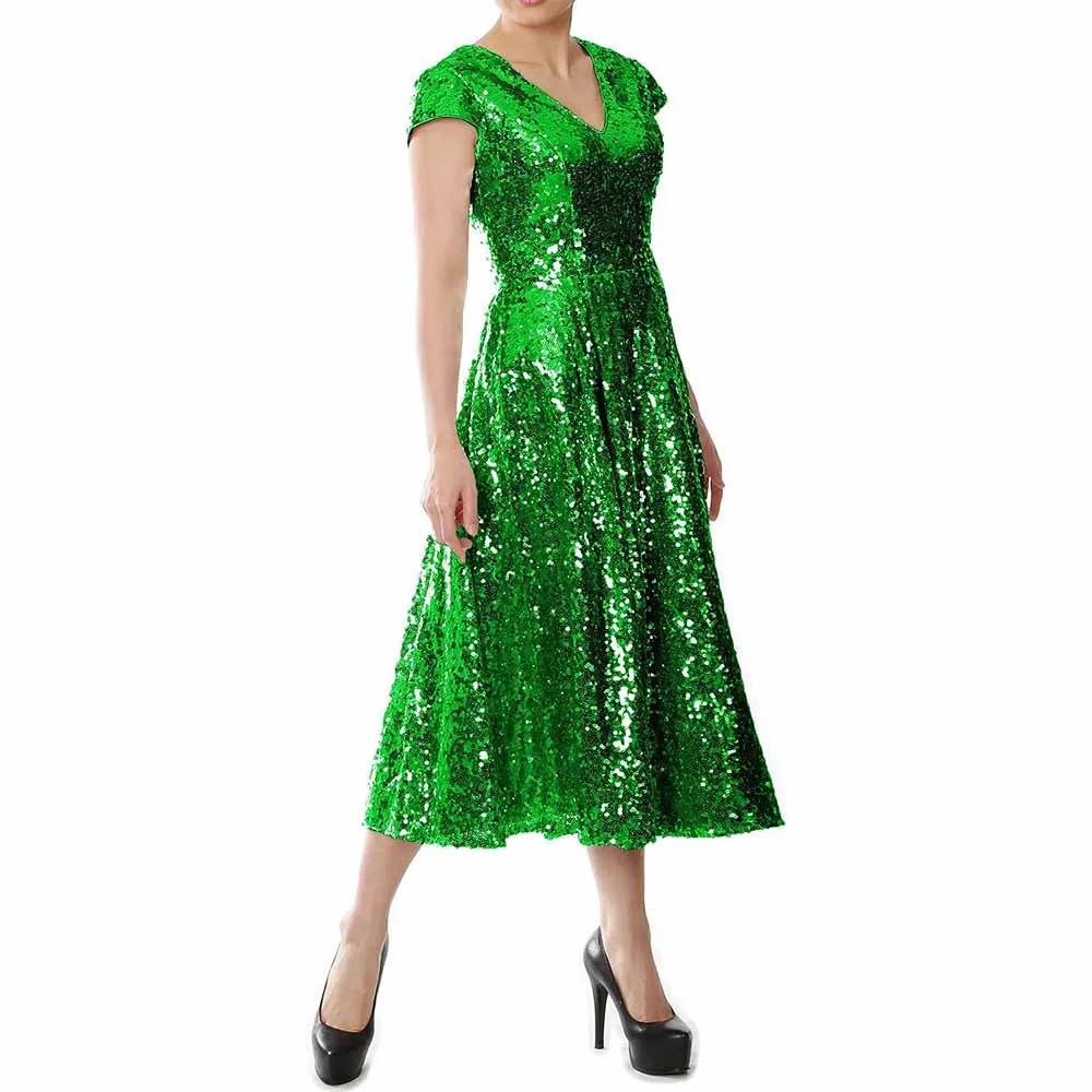 Women Sequin Midi Mother of Bride Dresses Sequin Cap Sleeves Wedding Party Custom Dress