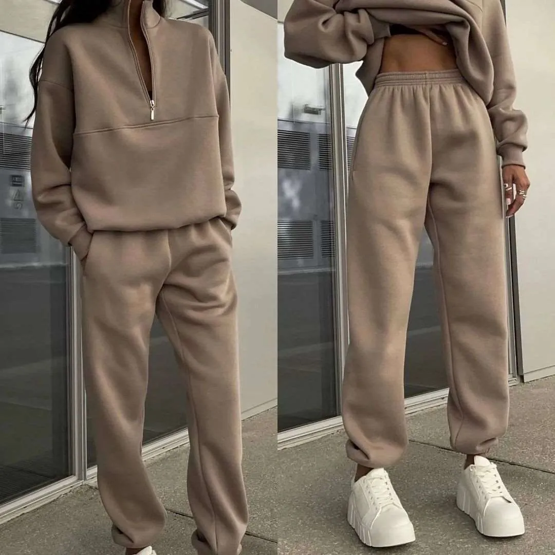 Women's All-matching Thick Long-sleeved Sweatshirt and Pants Two-piece Outfit Set