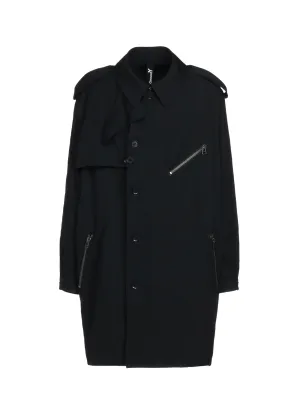 WOOL GABARDINE ZIPPER POCKET TRENCH COAT