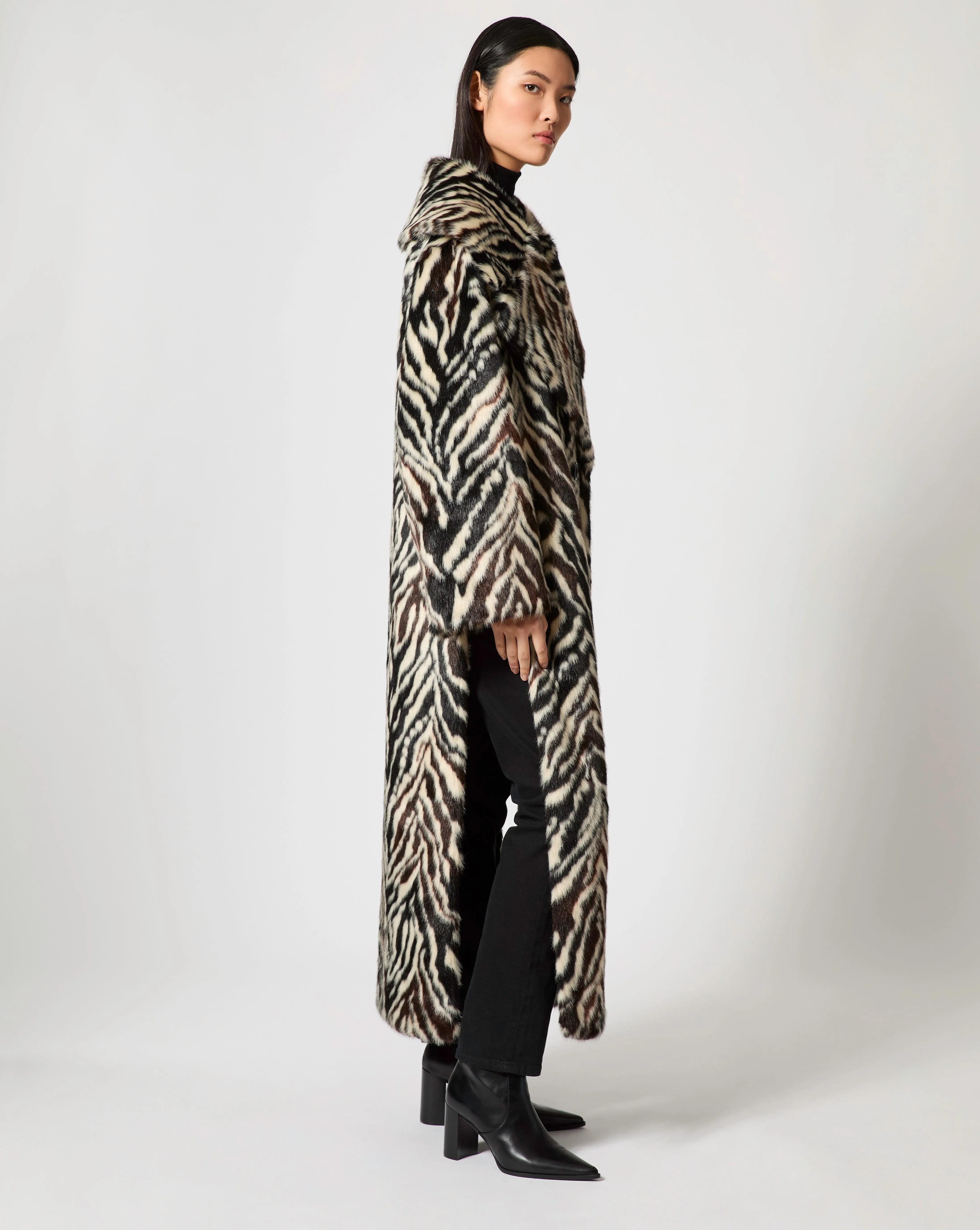 Zebra Printed Faux Fur Coat